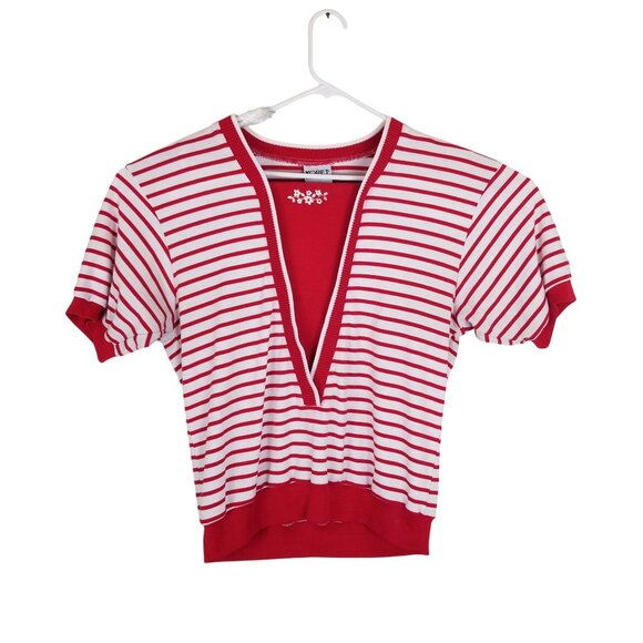 Koret Francisca Womens Red & White Striped Short Sleeve Knit Top - Picture 1 of 6